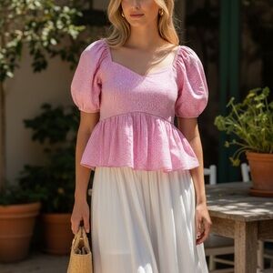 VICI Pink Gingham Puff Sleeve Top